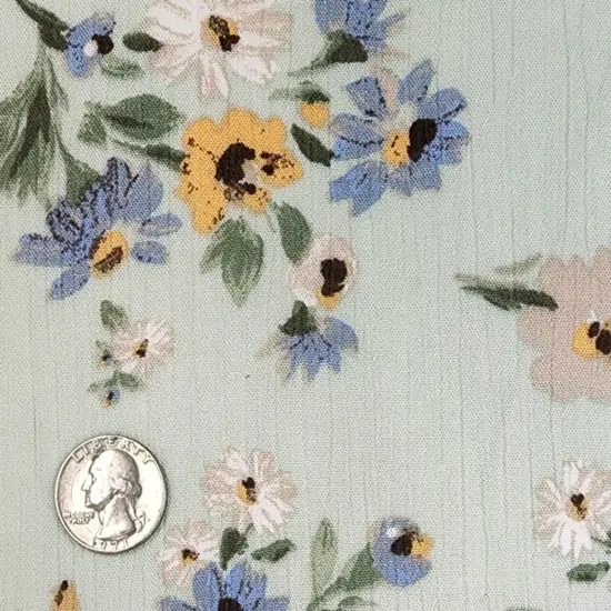 1 Yard Rayon Crinkle Crepon Butterfly Green Fabric, 50/52" Wide Lightweight Apparel Material {3}