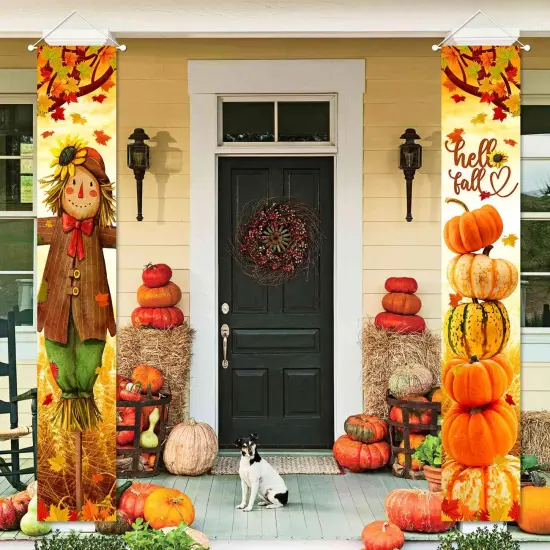 Hello Fall Porch Decor Autumn Harvest Porch Banner Sign {4}