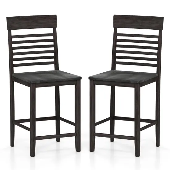 Grey MDF Rubber Wood Chairs Set of 2 with Slatted Backrest and Footrest {1}