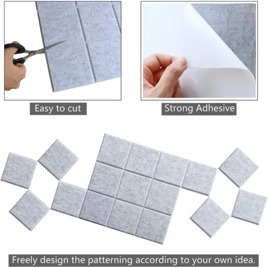 Felt Pin Board Tiles Pack of 6, 11.8"x11.8" Square Light Grey Cork Board Alternative {4}