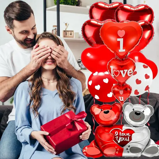 Valentines Day Decorations - Balloons, Silk Rose Petals, Ribbon And Straw {3}