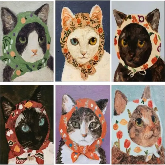 6 Pack 5D Diamond Painting Kits for Adults Beginners,DIY Round Full Drill Diamond Art Kits Cartoon Cat,Paint by Diamonds Gem Art Crystal Easy,Animal Home Wall Decor 12x16 Inch {1}