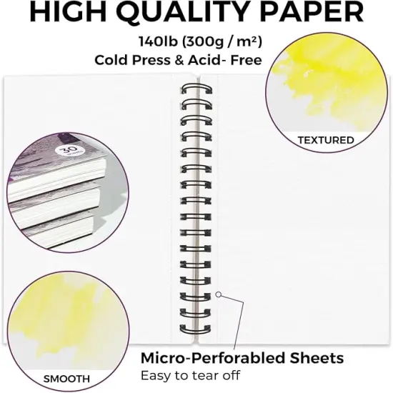 Watercolor Pad 5.5x8.5, 3 Pack, 90 Sheets,140lb/300gsm, Double-Sided {3}