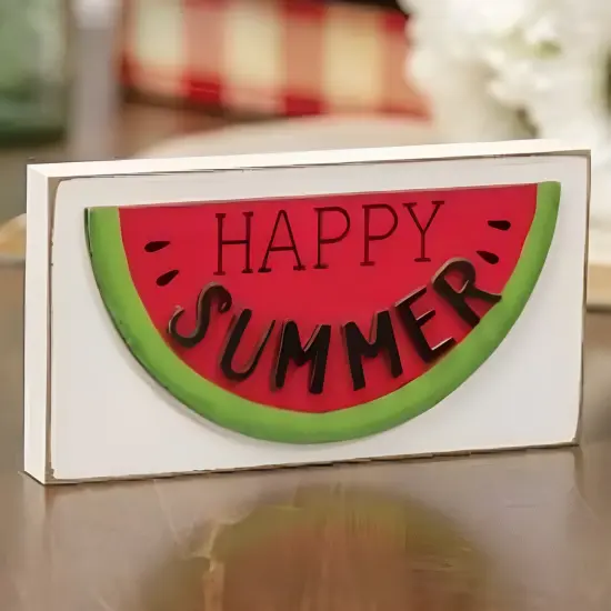 Wood Distressed Happy Summer Watermelon Block Display {2}