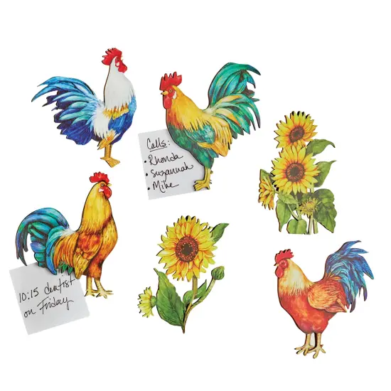Collections Etc Set of 6 Decorative Rooster Wooden Kitchen Magnets {2}