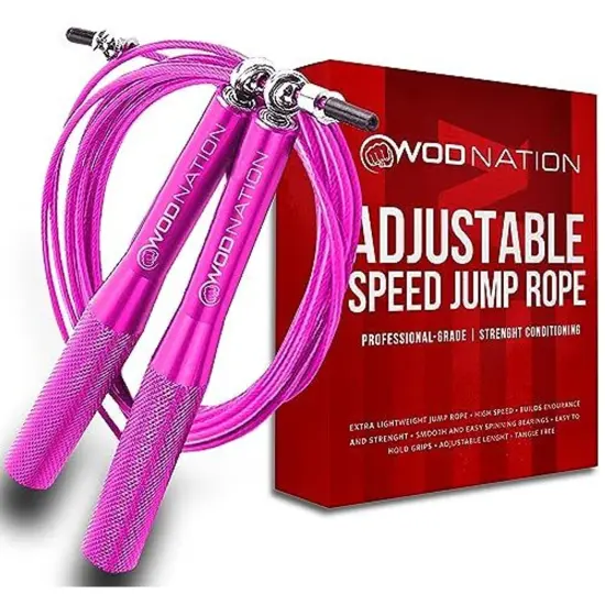 WOD Nation Aluminum Handle High Speed Adjustable Jump Rope for Women and Men - Perfect Skipping Rope for Boxing, Fitness, Workout - Blue {2}