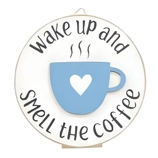 Wooden Round Signs with Easel Stand, Coffee and Rooster Cut-Out 2 Asstd. {5}