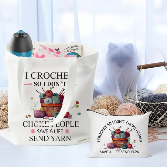 Crochet Canvas Tote Bag - 2Pcs {3}