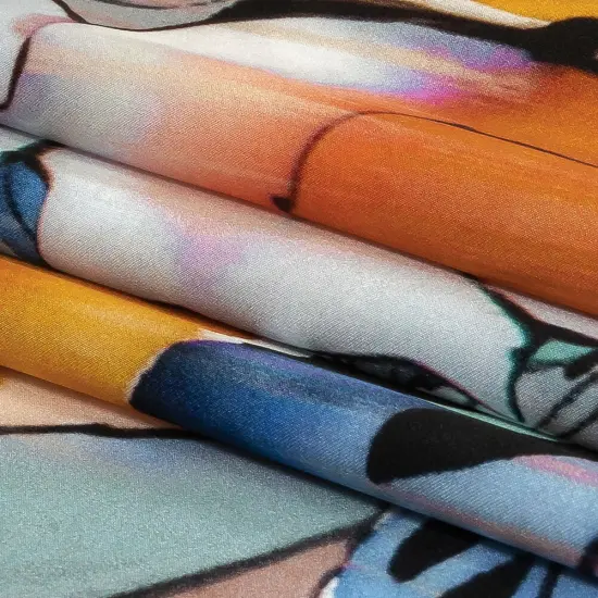 1 Yard Silk Charmeuse Blue Gray Harvest Pumpkin Yellow Floral 53 Inches Wide {3}