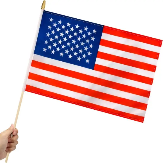 12 Pack US American Stick Flags Small 12x18 Inch USA Hand Held Flags with 24 Inch Wooden Pole for Yard,July 4th,Veteran Party,Memorial Day, Independence Day Decoration {1}