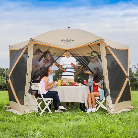Hike Crew 6-Panel Pop-Up Screen House Gazebo 140"x140" &ndash; UV Resistant, Fits 9 People, Instant Setup {6}
