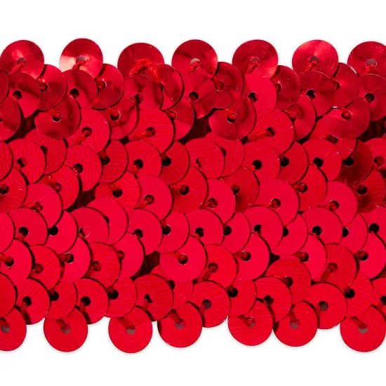 5 yards of 4 Row 1 1/2" Metallic Stretch Sequin Trim | 5 yard cut Red {1}