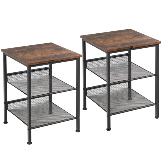Costway Set of 2 3-Tier Industrial End Side Table Nightstand W/2 Adjustable Shelves {1}