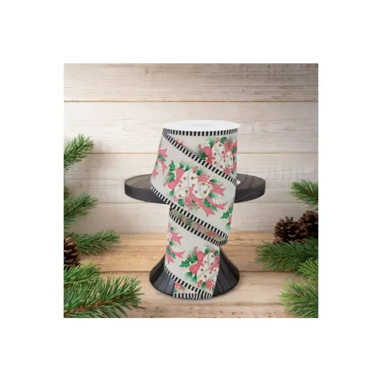 2.5" Jingle Bell Holly Stripe Edge Ribbon: Ivory (10 Yards) {3}