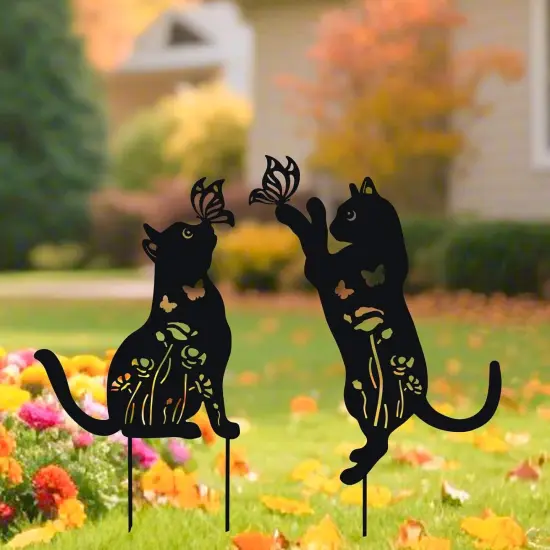 Metal Cat Decor for Outside - 2 Pack Garden Stakes Decorative {3}