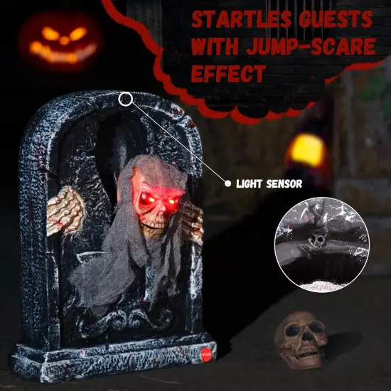 Halloween Animatronic Tombstone with Moving Skeleton {5}