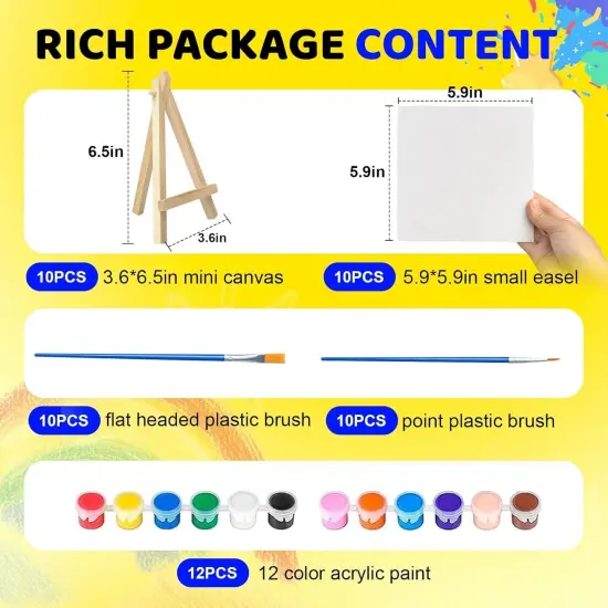 10 Set Mini Acrylic Paint Set, Mini Canvas Painting Kit {3}
