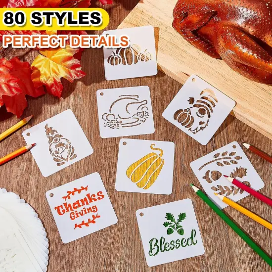 80 Pieces Thanksgiving Stencils - 3 x 3 Inch {3}