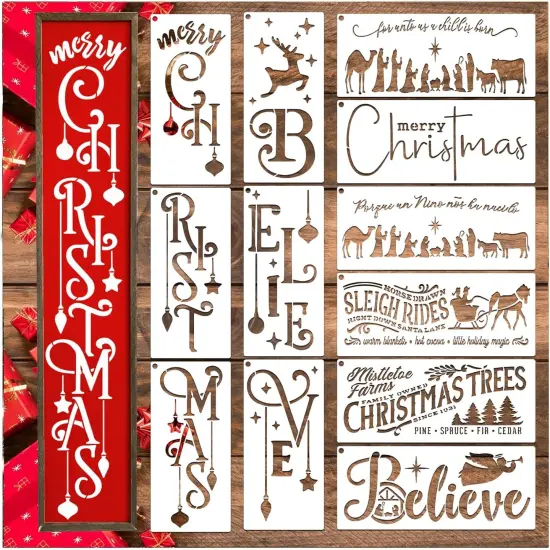12 Pcs Porch Christmas Stencils {1}