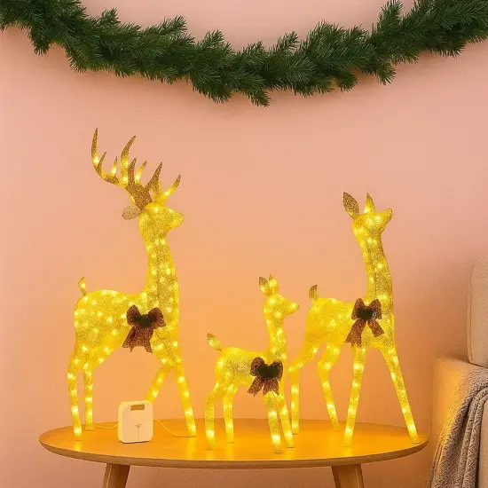 Set of 3 Champagne Cotton Thread Deer 60, 48, and 32 Inches Decor {1}