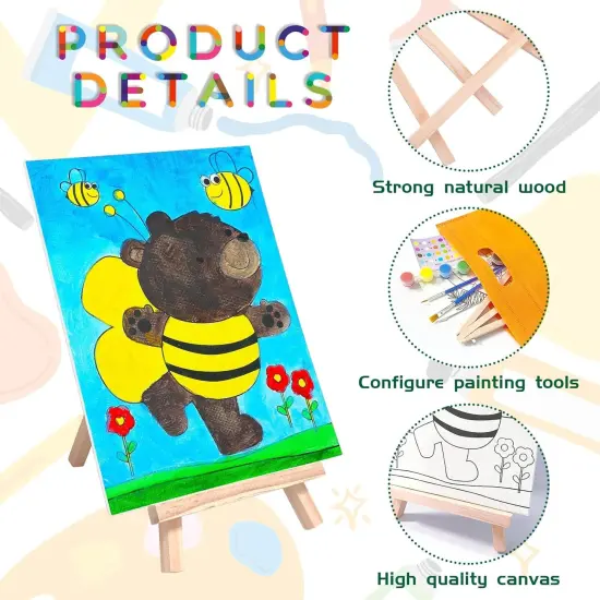 48PCS 12 Sets Printed Canvas Paint Art 12 Pcs Wooden Easel Set {4}