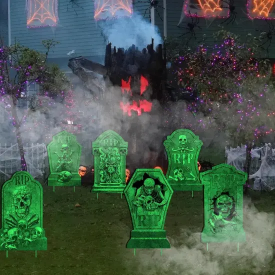 6Pcs Luminous Rip Halloween Gravestones With 13.7'' Stake Large Graveyard {5}