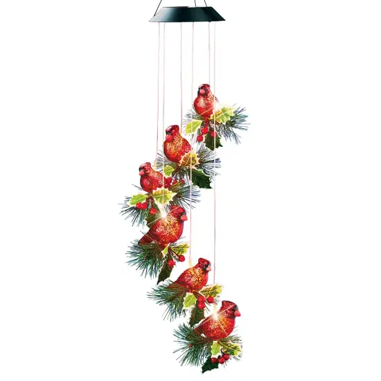 Collections Etc Solar Hanging Cardinals Outdoor Garden Mobile Wind Sculpture {2}