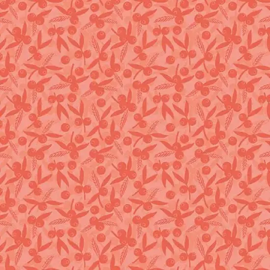 Salmon Dahlias at Dusk Leaf & Berries Silhouettes Cotton 44"/45" Fabric Per Yard {1}