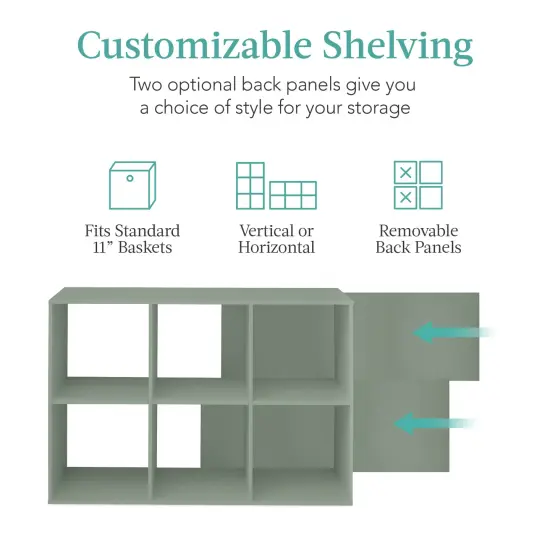 Best Choice Products 6-Cube Bookshelf, 11in Display Storage System, Organizer w/ Removable Back Panels Sage {3}