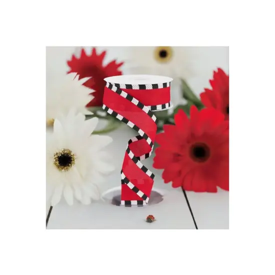 1.5" Faux Royal Burlap/Stripe Edge Ribbon: Red (10 Yards) {2}