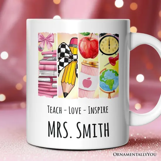 Teach Love Inspire Mug, Watercolor Teacher Gift {1}