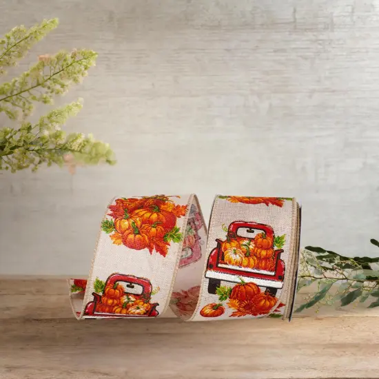 2.5" Pickup Truck Pumpkin Ribbon: Natural (10 Yards) {4}