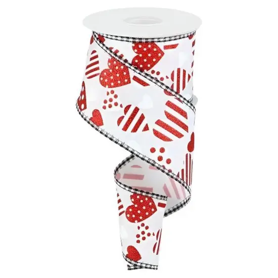 2.5" Valentine Hearts Gingham Ribbon: White (10 Yard) {1}