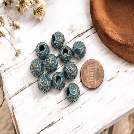 *10* 11x10mm Copper Patina Round Drum Beads {4}