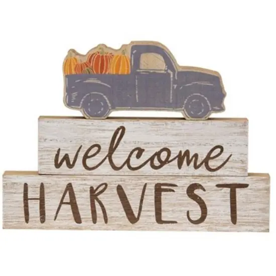 Wood Harvest Decor Set of 3 with Truck Cut-Out, Freestanding Tabletop Accent {1}
