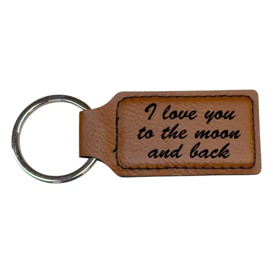 Keychain - Rectangle - I love you to the moon and back - Leather Pink/Black {2}