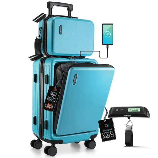 TravelArim 20 Inch Carry On Luggage with Luggage Scale Teal {1}