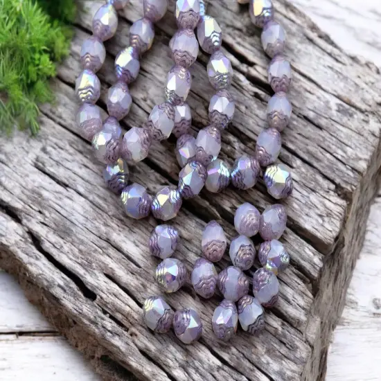 *15* 6x8mm Purple AB Washed Thistle Oval Cathedral Beads {4}