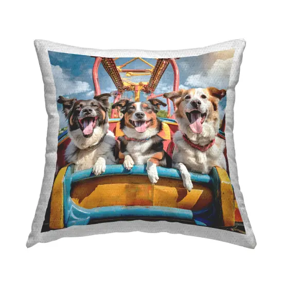 Dogs on Roller Coaster Design by Jim Baldwin Outdoor Printed Pillow  {1}