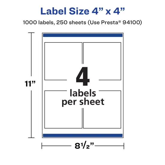 Avery Matte White Square Labels, 4" x 4" {5}