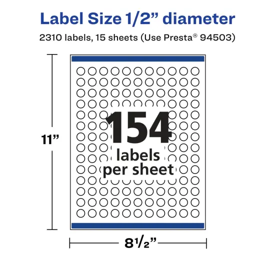 Avery Matte White Removable Round Labels with Sure Feed Technology, Print-to-the-Edge, .5" diameter {5}