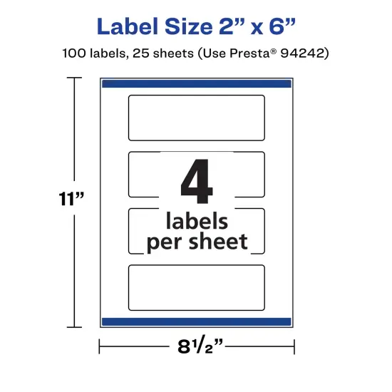 Avery Matte White Rectangle Labels, 2" x 6" {5}
