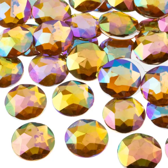 John Bead 20mm Round Acrylic Flat Back Rhinestones, 200pcs Gold AB {1}