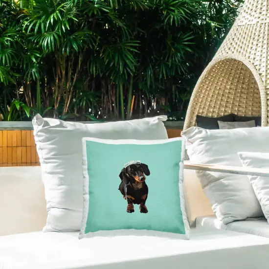 Royal Dachshund on Turquoise Design by Amelia Noyes Outdoor Printed Pillow  {2}