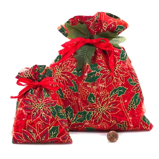 Red Poinsettias Sheer Fabric Bag 4&rdquo; x 6&rdquo; for Holiday Gifts {3}
