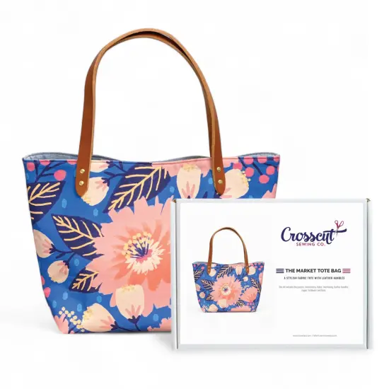 Crosscut Sewing Co.&reg; Market Tote Bag Sewing Project Kit for Beginners with Fabric, Instructions and Video Dahlia blue {1}