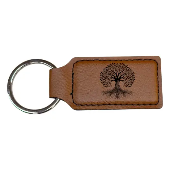 Keychain - Rectangle - Celtic Tree of Life - Leather Black/Silver {2}