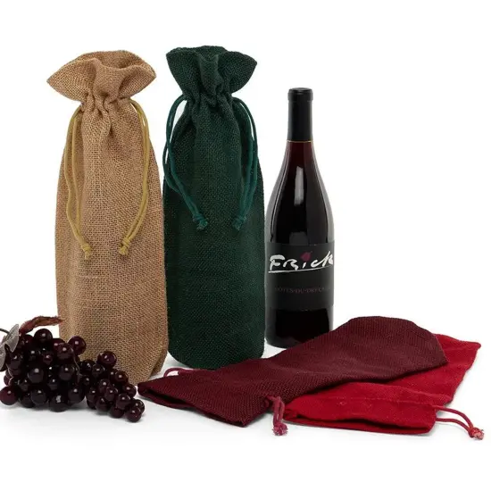 Simple Jute Wine Bag 6" x 3.5" x 14" Durable and Stylish {2}