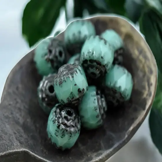 Black Washed Opaque Turquoise Fire Polished Cathedral Beads {7}