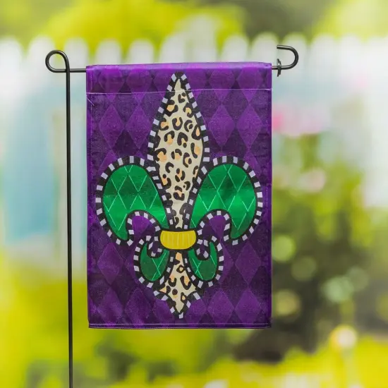 Animal Print Fleur De Lis Mardi Gras Garden Flag 2 Sided {2}